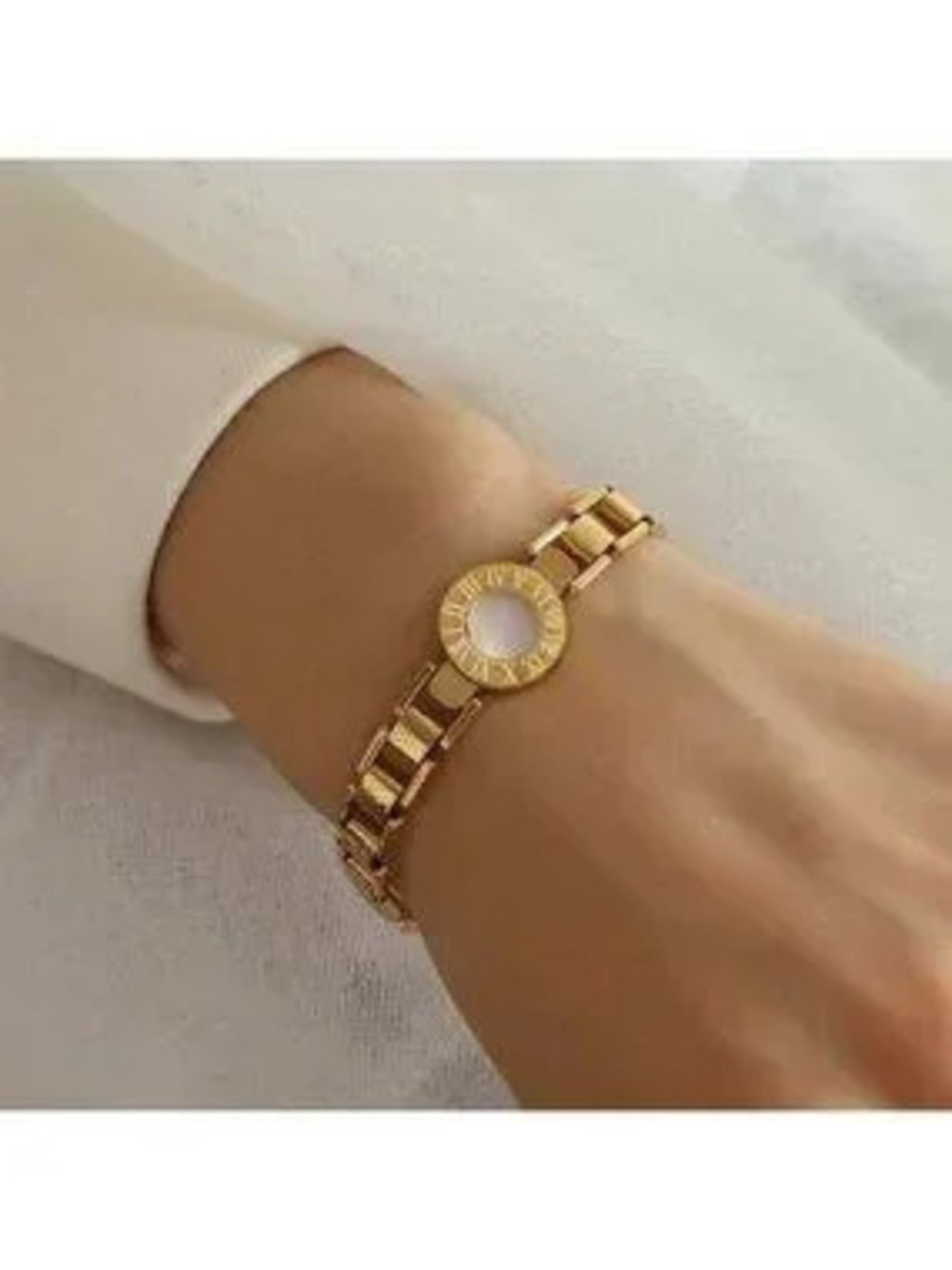 Gold Stainless Steel Roman Numeral Bracelet Minimalist Link Bangle